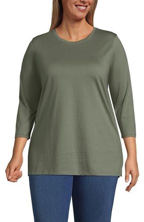 Lands End 3/4 Sleeve Cotton Supima Tunic in Sage at Nordstrom, Size 2X