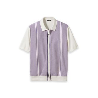 Paul Fredrick Cotton Button Front Polo in Purple at Nordstrom, Size Xx-Large