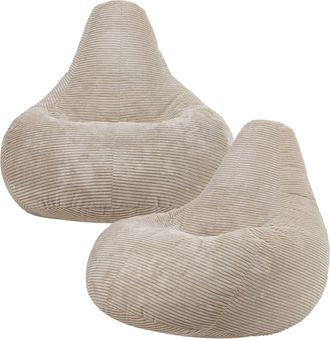 Icon Brand Dalton Cord Adult Bean Bag Chair, Set of 2 in Natural