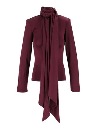 Rotate Burgundy Tight-Fit Long-Sleeved Scarf Top