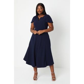 Coast Plus V Neck Ponte Midi Dress in Navy at Nordstrom, Size 16