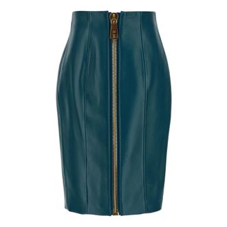 Balmain Zipped Lambskin Skirt - female - Balmain - Leather Skirts - Blue - 2XS - Skirts