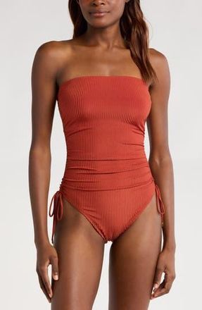 Robin Piccone Angela Strapless Cinched One-Piece Swimsuit in Spice at Nordstrom Rack, Size 12