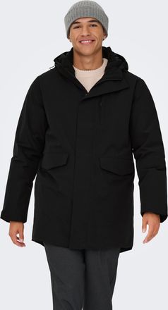 Only & Sons Parka ONLY & SONS ONSENRICO WATERPROOF STRETCH PARKA OTW, Herren, Gr. L, schwarz, Web, Obermaterial: 88% Nylon, 12% Elasthan, unifarben, Windstopperb&uuml;