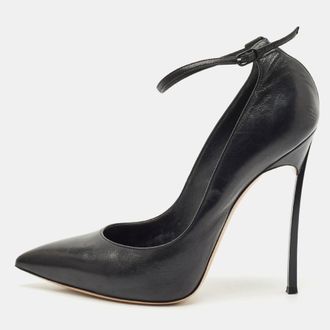 Casadei Black Leather Ankle Strap Pumps