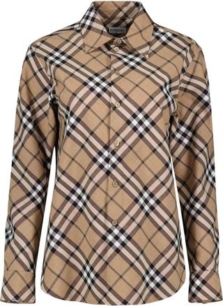 Burberry Vintage Geruite Overhemd - Dames - Overhemden - Beige - M - Wol - Overhemden