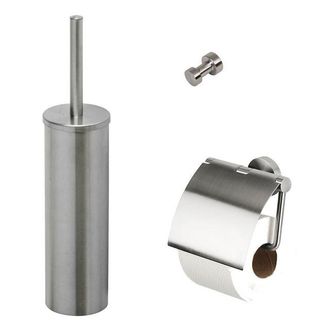 Geesa Nemox Toiletaccessoireset - Toiletborstel met houder - Toiletrolhouder met klep - Handdoekhaak - RVS geborsteld