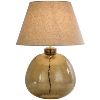 Searchlight Searchlight - Lampada da tavolo Zenith 1Lt, vetro verde con paralume in lino naturale