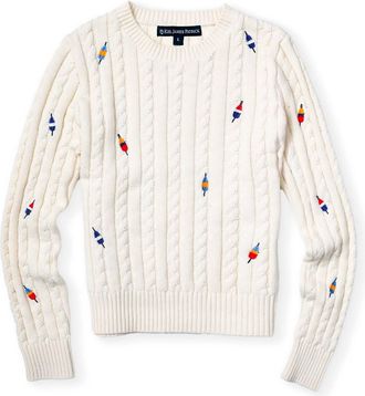 Kiel James Patrick Womens Buoy Embroidered Cable Knit Sweater In Beige