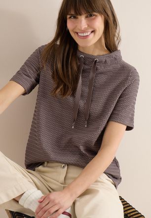 Cecil Kurzarmshirt CECIL, Damen, Gr. XS (36), macchiato braun, Jersey, Obermaterial: 75% Baumwolle, 23% Polyester, 2% Elasthan, unifarben, normal h&uuml;ftbedeck