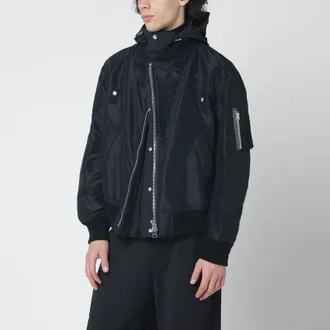 sacai Black nylon jacket with double zip
