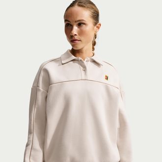 Nike Womens Court Court Collection Long-Sleeve Fleece Tennis Top in Brown | IU3253-104