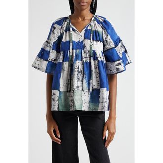 Busayo Dayo Patchwork Cotton Top in White Blue at Nordstrom Rack, Size X-Small