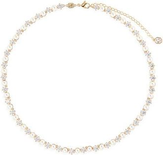 Swarovski Matrix Crystal & Faux Pearl Tennis Necklace in White/Gold at Nordstrom