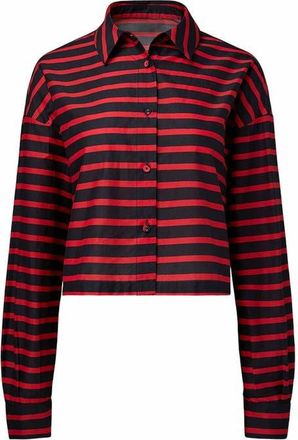 WeWoreWhat Long Sleeve Crop Button Down Shirt in Tr Red/dk Navy at Nordstrom, Size Xx-Small L