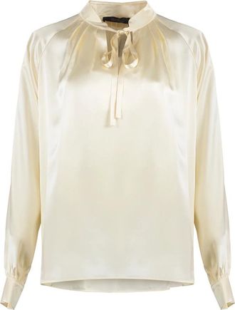Max Mara Overhemden, Dames, Beige, S, Tamigi Zijden Blouse