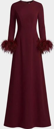 Mac Duggal Cr&ecirc;pe Feather-Cuff A-Line Gown