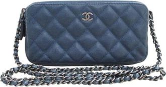 Chanel Pre-owned Cross Body Bags, female, Blue, Size: ONE SIZE Pre-owned Leather Cross Body Bag