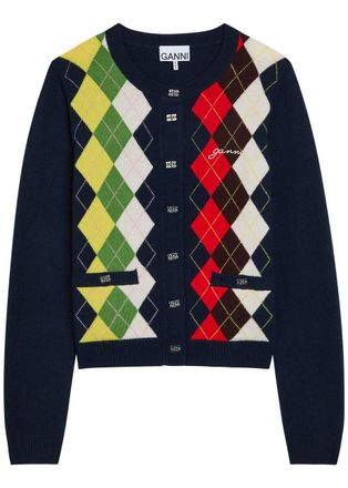 Ganni Argyle Wool and Cashmere-blend Cardigan - Multicoloured - XL (UK16 / XL)