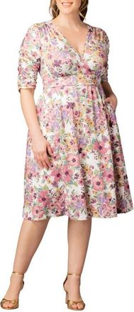 Kiyonna Gabriella Print Jersey A-Line Dress in Mauve Watercolor Bouquet at Nordstrom, Size 0X