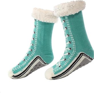 Generic Ultra-Thick Cute Slipper Home Socks, Women Winter Warm Soft Cozy Fleece Lined Fuzzy Non-slip Cashmere Home Socks Christmas (Lake Blue,One Size)