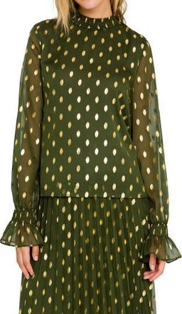 endless rose Metallic Polka Dot Chiffon Top in Green at Nordstrom Rack, Size X-Small