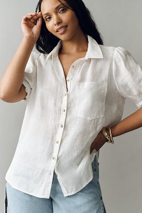 Pilcro Aly 100% European Linen Puff-Sleeve Blouse
