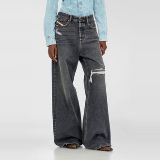 Diesel Relaxed Jeans Low Waist 1996 D-Sire, Black/Dark grey, Button fly
