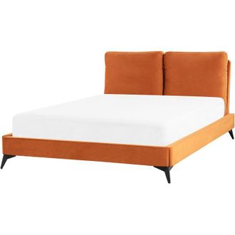 Beliani Beliani - Cama Con Somier De Terciopelo Naranja Negro 140 X 200 Cm Base De Listones Melle