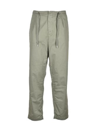 Replay Pleated Military Green Chino Trousers with Button Closure