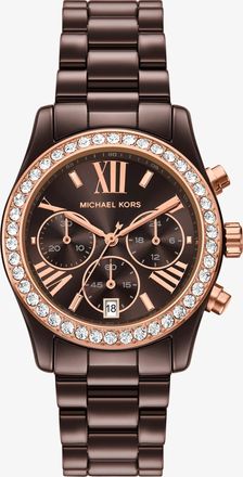 Michael Kors Lexington Pav&eacute; Brown-Tone Ceramic Watch