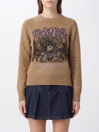 Ganni Cardigan in misto alpaca e lana con logo jacquard e scollo rotondo