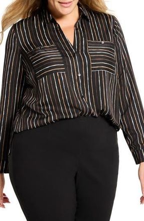 Nic+Zoe Painted Stripe Button-Up Shirt in Black Multi at Nordstrom Rack, Size 3 X