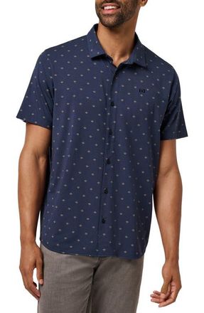 Travis Mathew Comfortknit Geo Short Sleeve Button-Up Shirt in Total Eclipse at Nordstrom, Size Xx-Large