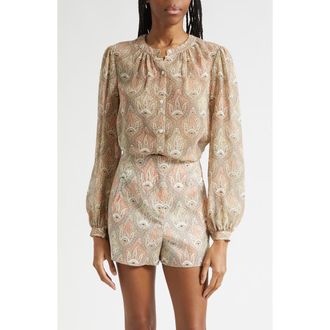Veronica Beard Ashlynn Paisley Silk Top in Stone Khaki Multi at Nordstrom, Size 14