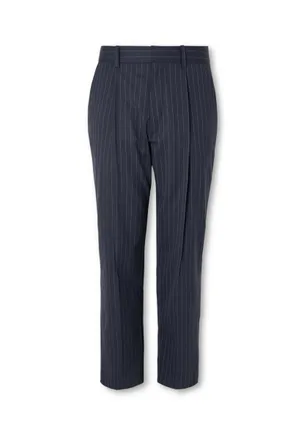 Balmain Tapered Cropped Pleated Pinstriped Wool-Blend Trousers
