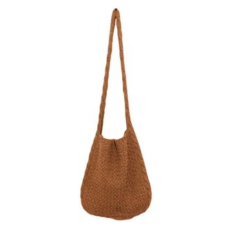 Generic Solid Color Shoulder Bag Solid Color Knitted Shoulder Handbags Handmade Knit Shoulder Cute Large for Travel Shopping (Brown)