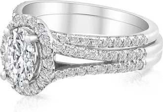 Pompeii3 1.75Ct Diamond & Oval Moissanite Engagement Wedding Ring Set 14k White Gold