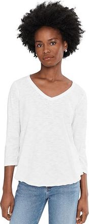 Mod-o-doc 3/4 Sleeve V-Neck T-Shirts with Curved Hem Womens Clothing White 5 : MD (US 8-10), Cotton