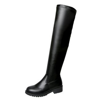 Generic Thigh High Boots for Womens Round Toe Fashion Womens Platform Over The Knee High Boot Side Zipper Chunky Low Heels Sex Long Shoes Leather PU Prom Comf