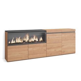 Skraut Home Aparadores Para Sal&oacute;n, Gran Capacidad De Almacenaje, 210, 4 Puertas, Chimenea El&eacute;ctrica Xxl, Estilo Moderno, Roble - Skraut Home