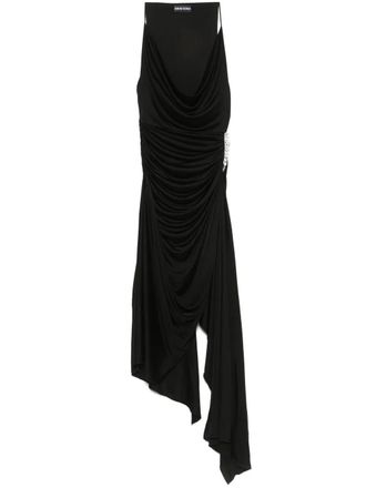 DAVID KOMA crystal-claw detailed asymmetric midi dress - Black
