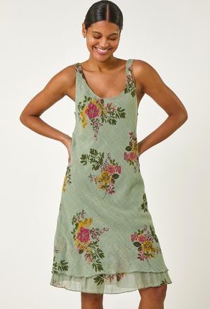 Roman Floral Print Double Layer Dress