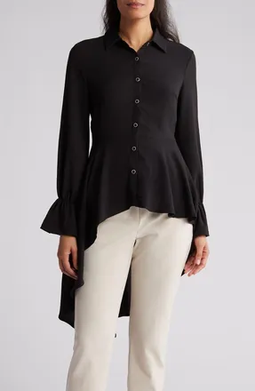 Patrizia Luca Hilo Asymmetric Button-Up Shirt in Black at Nordstrom Rack, Size X-Small