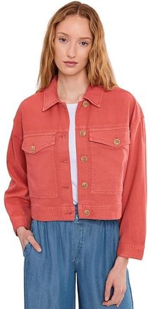 Liverpool L.A. Petite Oversized Cropped Denim Jacket Womens Jacket Red Clay : PXS, Cotton/Denim/Elastane