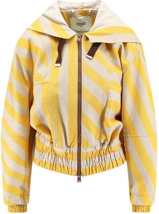Fendi Pequin Gestreepte Jas - Dames - Zomerjassen - Geel - 2XS - Katoen - Jassen