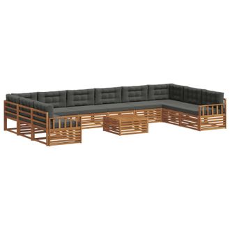vidaXL Set Divani 11 Pz Naturale E Antracite Legno Di Acacia Massello Vidaxl