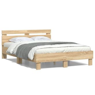 Berkfield Home Bed Frame with LED without Mattress Sonoma Oak 120x200 cm in Brown | Size: Small Double