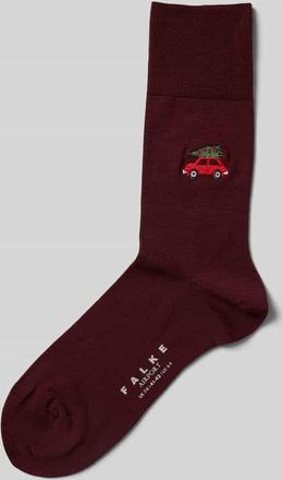 Falke Socken aus Schurwoll-Mix mit Motiv-Stitching in Bordeaux, Größe 39/40