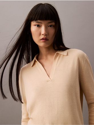 Calvin Klein Womens Extra Fine Merino Blend Polo Sweater - Orange - XS